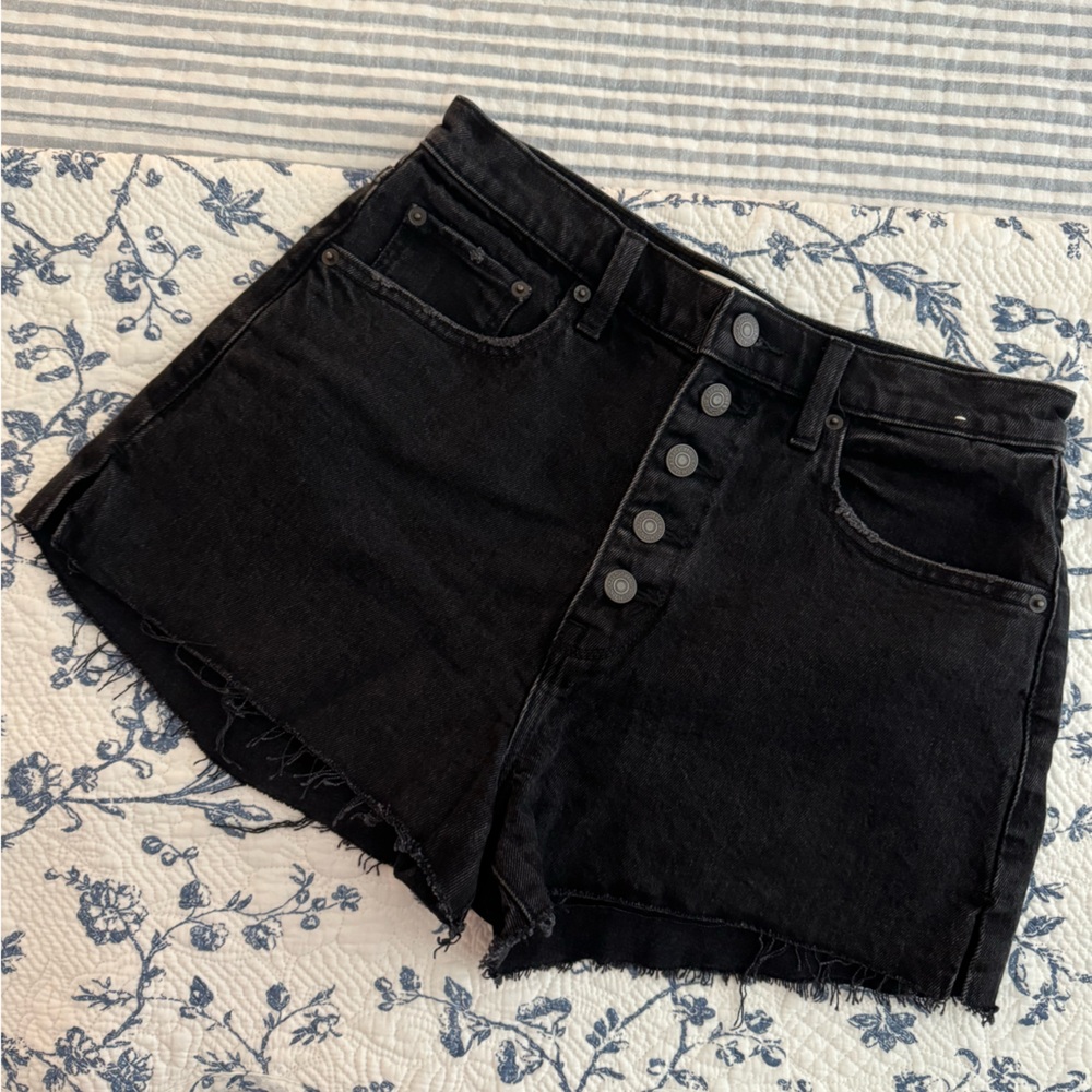 Abercrombie High Rise Black Shorts - Distressed Raw Hem
